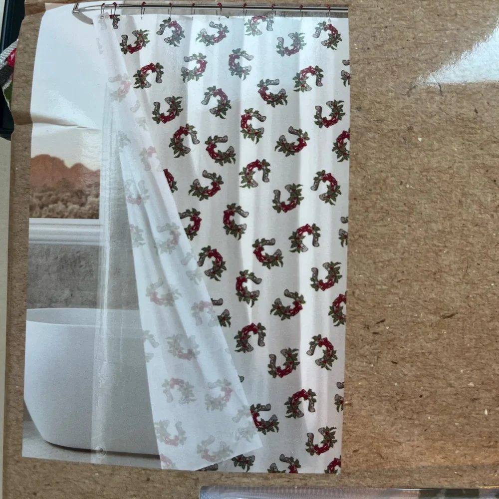 Wrangler Christmas Shower Curtain Set with Horse Shoes